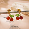 Wholesale Simple Fruit Pattern Electroplated Stainless Steel Jewelry Set Including Cherry Necklaces And Earrings For Women