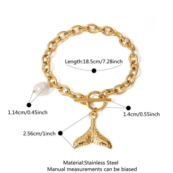 Wholesale Simple Geometric Animal Zodiac Stainless Steel Electroplated Fishtail Pearl Ot Buckle Bracelet For Women