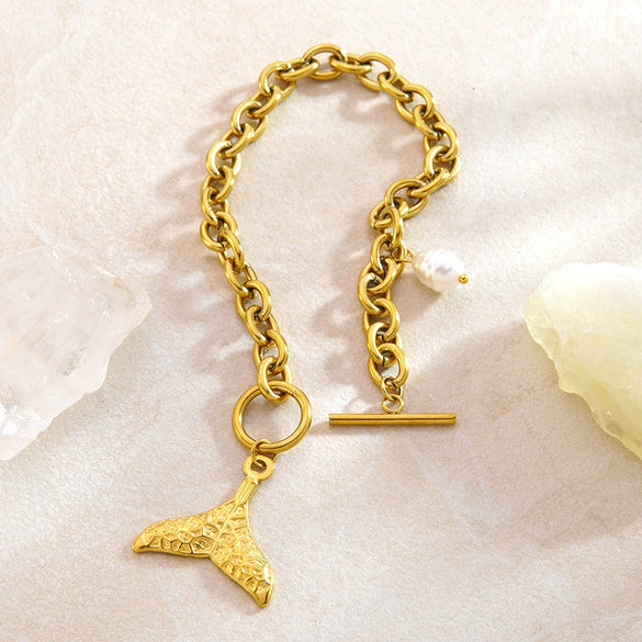 Wholesale Simple Geometric Animal Zodiac Stainless Steel Electroplated Fishtail Pearl Ot Buckle Bracelet For Women