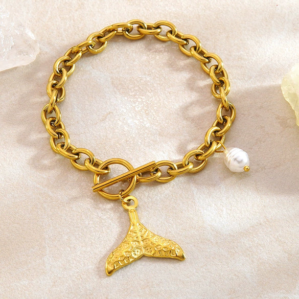 Wholesale Simple Geometric Animal Zodiac Stainless Steel Electroplated Fishtail Pearl Ot Buckle Bracelet For Women