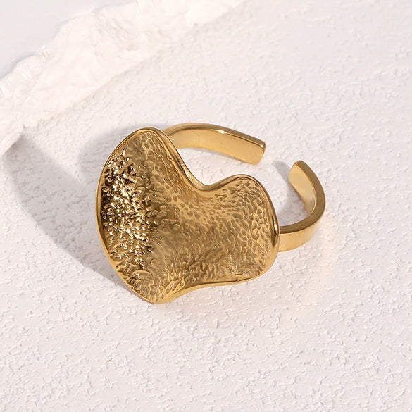 Wholesale Simple Geometric Asymmetrical Texture Electroplated Stainless Steel Open Ring For Women