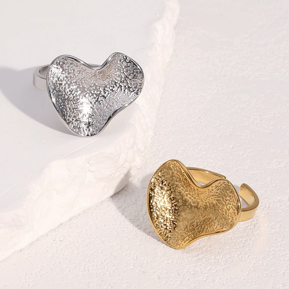 Wholesale Simple Geometric Asymmetrical Texture Electroplated Stainless Steel Open Ring For Women
