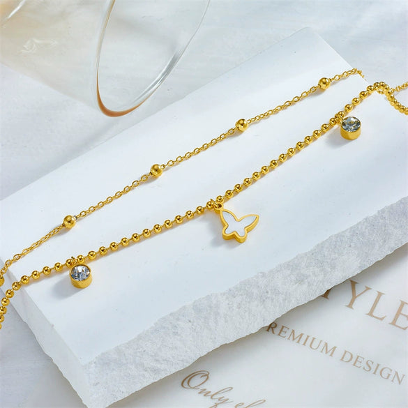 Wholesale Simple Geometric Butterfly Chain Stacked Titanium Steel Anklet For Women