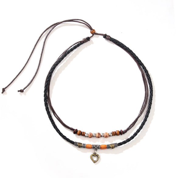 Wholesale Simple Geometric Coin Pendant Necklace Jewelry With Alloy Pendant Cowhide Wax Rope Weaving Chain And Polishing Treatment For Unisex