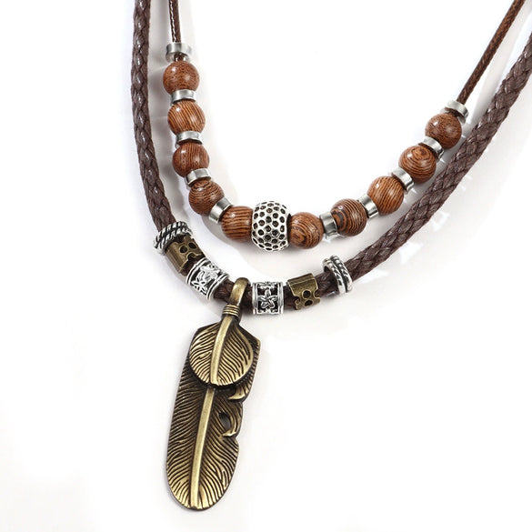 Wholesale Simple Geometric Coin Pendant Necklace Jewelry With Alloy Pendant Cowhide Wax Rope Weaving Chain And Polishing Treatment For Unisex