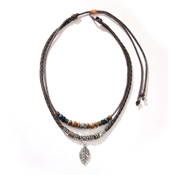 Wholesale Simple Geometric Coin Pendant Necklace Jewelry With Alloy Pendant Cowhide Wax Rope Weaving Chain And Polishing Treatment For Unisex