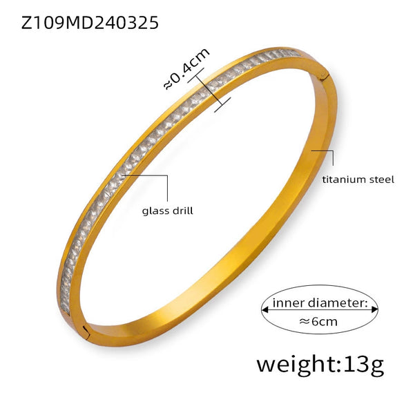 Wholesale Simple Geometric Colored Diamond Titanium Steel 18K Gold Plated Bracelet For Women