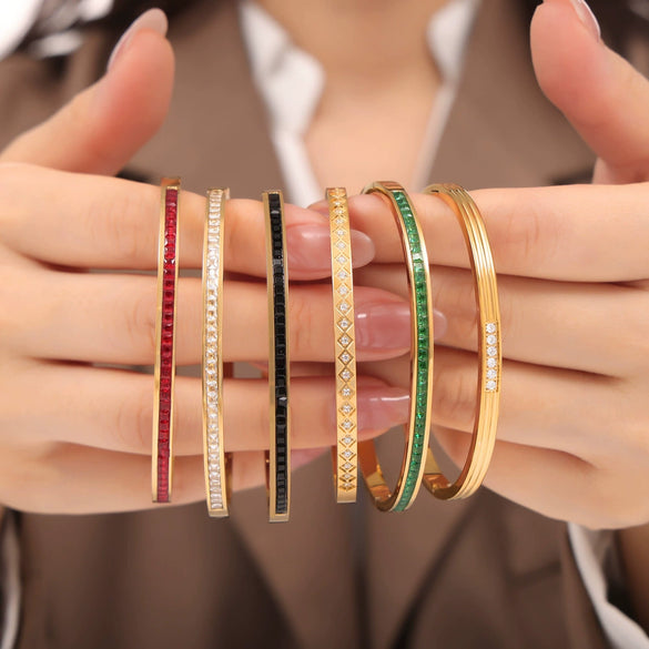 Wholesale Simple Geometric Colored Diamond Titanium Steel 18K Gold Plated Bracelet For Women