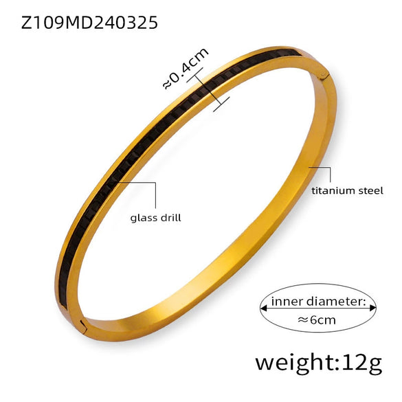 Wholesale Simple Geometric Colored Diamond Titanium Steel 18K Gold Plated Bracelet For Women