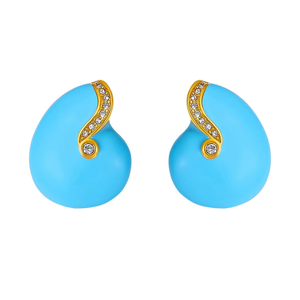 Wholesale Simple Geometric Conch Blue Zircon Titanium Steel Pvd Goldplated Enamel Glaze Colorretaining Earrings For Women