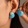 Wholesale Simple Geometric Conch Blue Zircon Titanium Steel Pvd Goldplated Enamel Glaze Colorretaining Earrings For Women