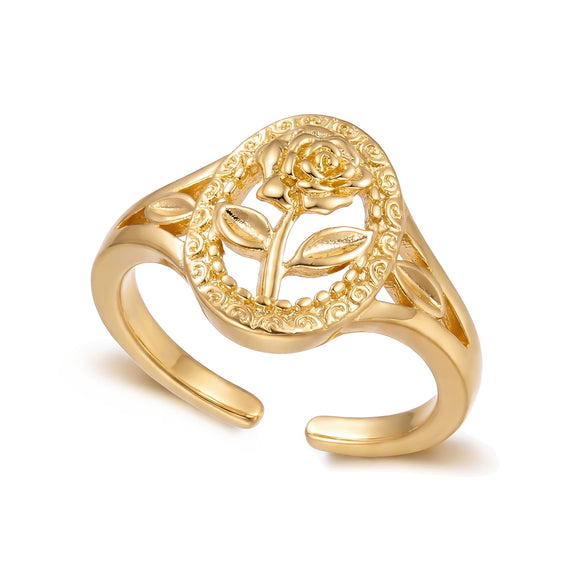 Wholesale Simple Geometric Copper Electroplated Hollow Rose Flower Ring For Women