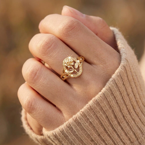 Wholesale Simple Geometric Copper Electroplated Hollow Rose Flower Ring For Women