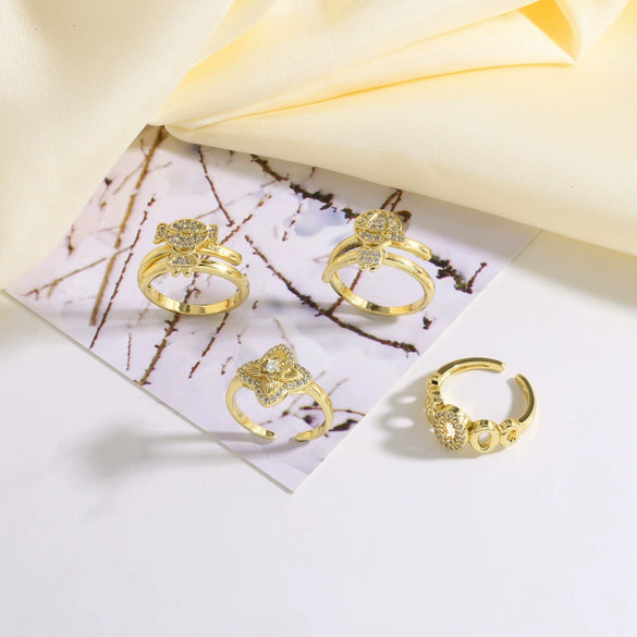 Wholesale Simple Geometric Copper Ring Electroplated With 18K Gold And Full Zircon For Boys And Girls