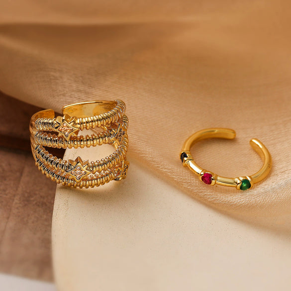 Wholesale Simple Geometric Copper Ring With Real Gold Plated And Micro Inlay For Women
