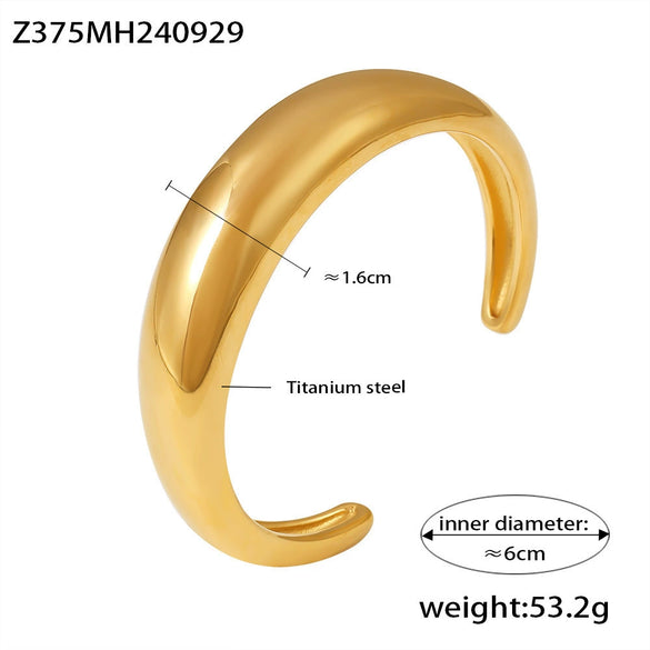 Wholesale Simple Geometric Crescentshaped Cshaped Open Cast Glossy Electroplated Titanium Steel Bracelet For Women