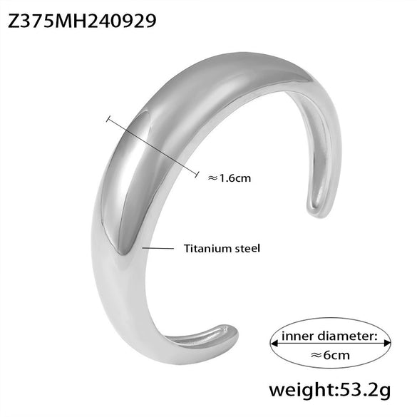 Wholesale Simple Geometric Crescentshaped Cshaped Open Cast Glossy Electroplated Titanium Steel Bracelet For Women