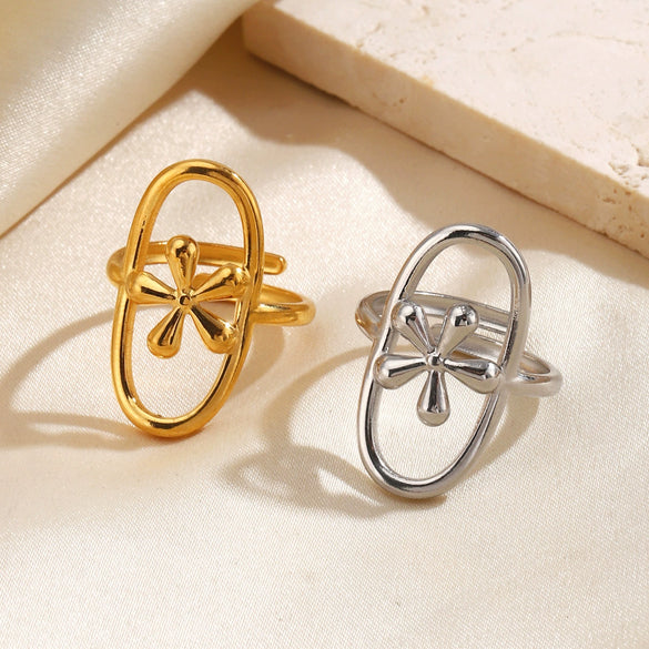 Wholesale Simple Geometric Cross Open Ring For Women Stainless Steel Electroplated