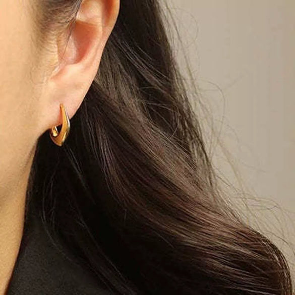 Wholesale Simple Geometric Cshaped Stainless Steel 18K Goldplated Earrings For Women