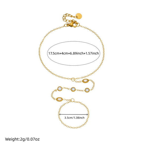 Wholesale Simple Geometric Diamondencrusted Stainless Steel Electroplated Ring And Fingerless Bracelet For Women