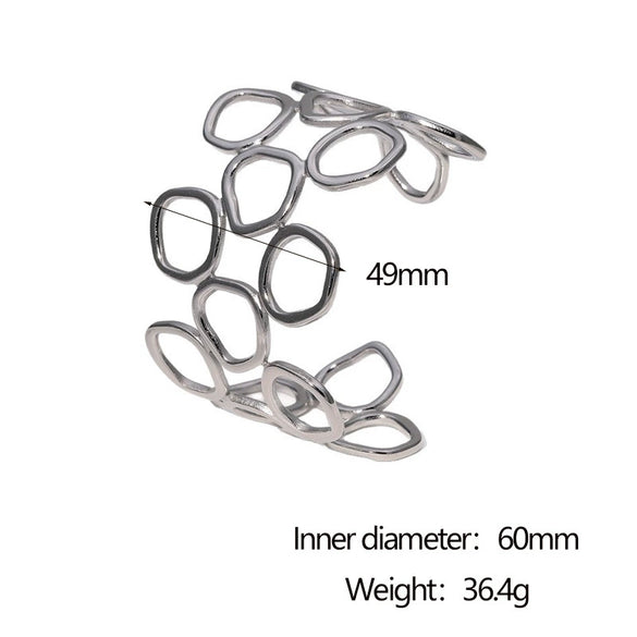 Wholesale Simple Geometric Electroplated Stainless Steel Hollow Circle Wide Bracelet For Women