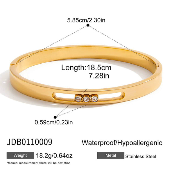 Wholesale Simple Geometric Electroplated Stainless Steel Movable White Rhinestone Bracelet Hand Jewelry