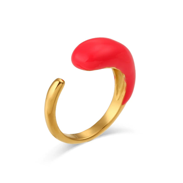 Wholesale Simple Geometric Electroplated Stainless Steel Water Drop Glossy Adjustable Twoended Opening Ring For Women