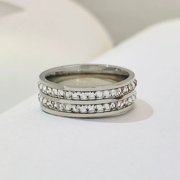 Wholesale Simple Geometric Electroplated Titanium Steel Couple Ring Jewelry For Men And Women