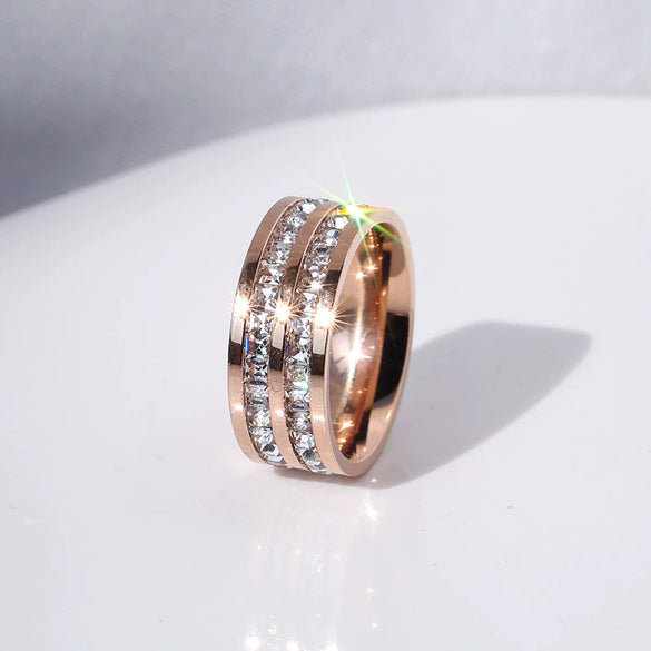 Wholesale Simple Geometric Electroplated Titanium Steel Couple Ring Jewelry For Men And Women