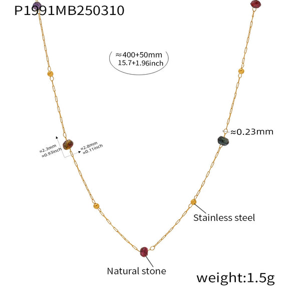 Wholesale Simple Geometric Ferris Wheel Beaded Necklace With Real Gold Plated Stainless Steel And Natural Stone Pendant For Women