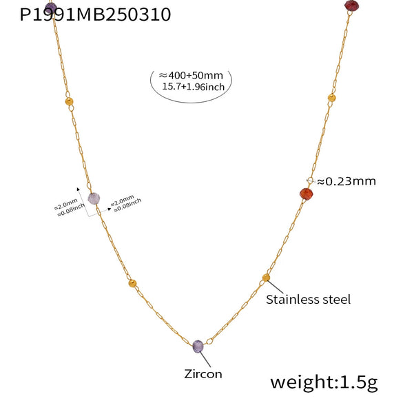 Wholesale Simple Geometric Ferris Wheel Beaded Necklace With Real Gold Plated Stainless Steel And Natural Stone Pendant For Women