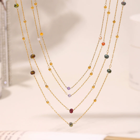 Wholesale Simple Geometric Ferris Wheel Beaded Necklace With Real Gold Plated Stainless Steel And Natural Stone Pendant For Women