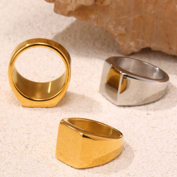 Wholesale Simple Geometric Ferris Wheel Square Titanium Steel Ring Electroplated 18K Gold For Men And Women