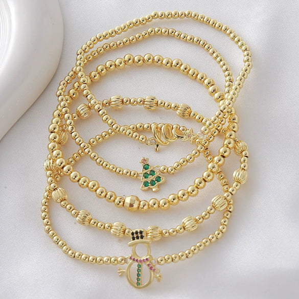 Wholesale Simple Geometric Festival Elements Goldplated Copper Bead Bracelet Set Unisex