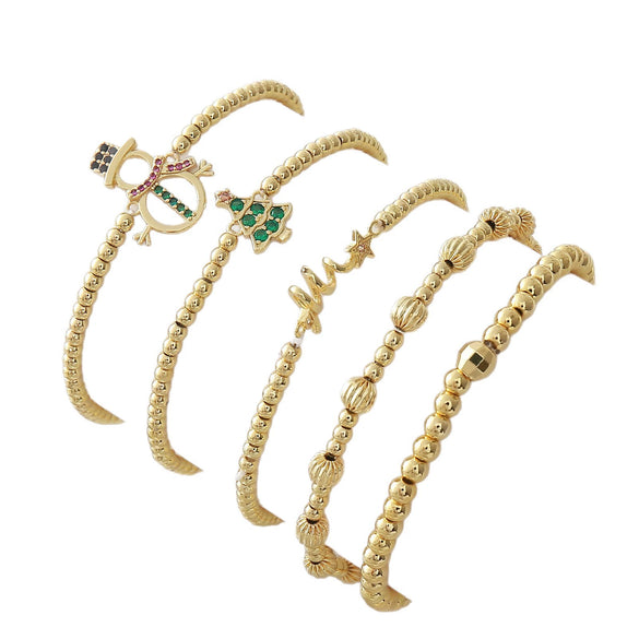 Wholesale Simple Geometric Festival Elements Goldplated Copper Bead Bracelet Set Unisex