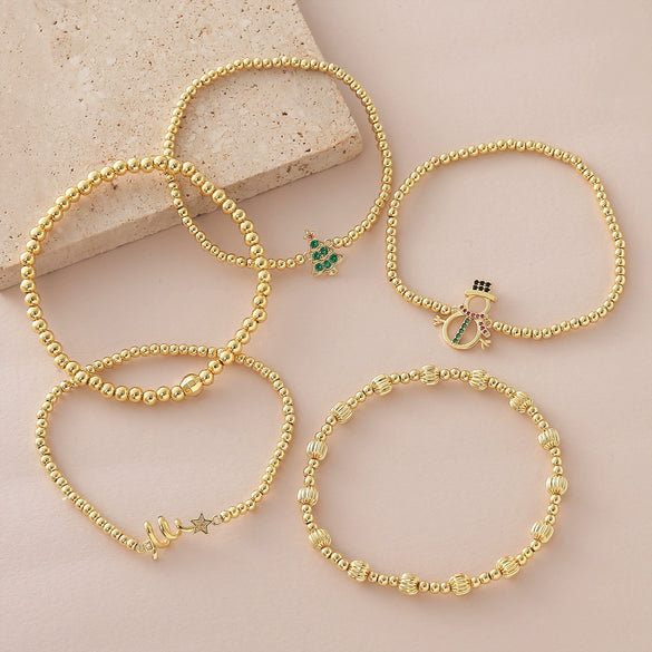 Wholesale Simple Geometric Festival Elements Goldplated Copper Bead Bracelet Set Unisex