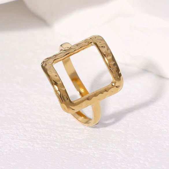 Wholesale Simple Geometric Gold Electroplated Stainless Steel Ring Hand Jewelry For Women
