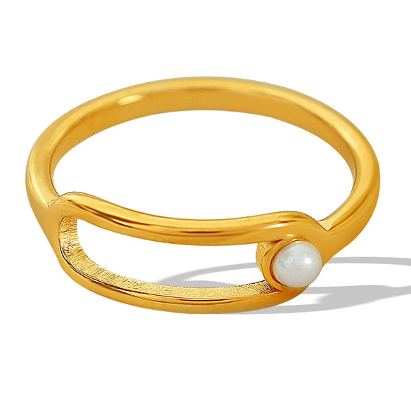 Wholesale Simple Geometric Imitation Pearl Ring 316L Stainless Steel Gold Plated For Women