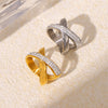 Wholesale Simple Geometric Irregular Xshaped Titanium Steel Electroplated 18K Gold Diamond Ring For Women