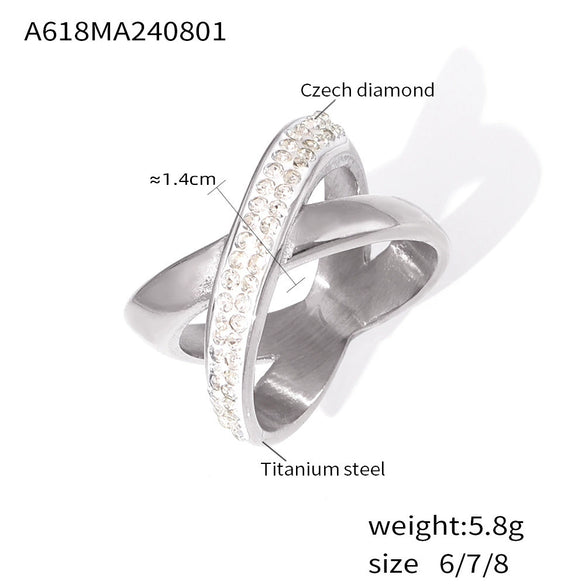Wholesale Simple Geometric Irregular Xshaped Titanium Steel Electroplated 18K Gold Diamond Ring For Women