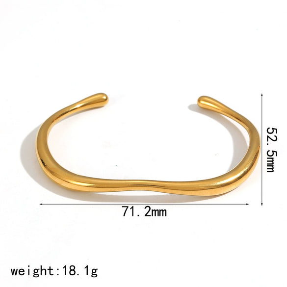 Wholesale Simple Geometric 18K Goldplated Stainless Steel Adjustable Opening Waveshaped Bracelet Accessories
