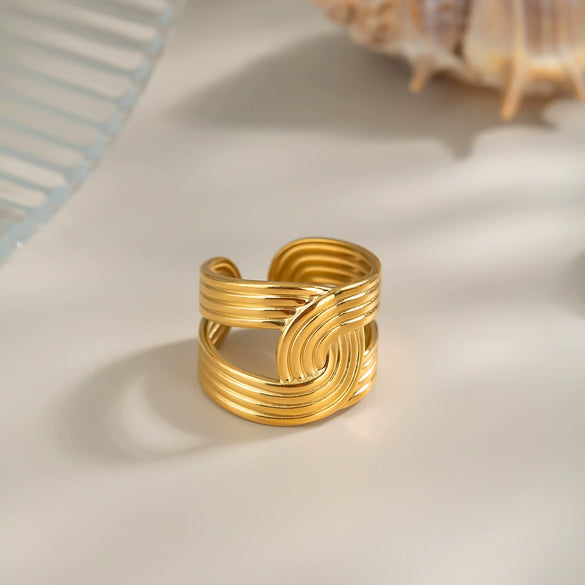 Wholesale Simple Geometric Open Ring In Titanium Steel With Electroplating And Pvd Vacuum Real Gold For Women And Men