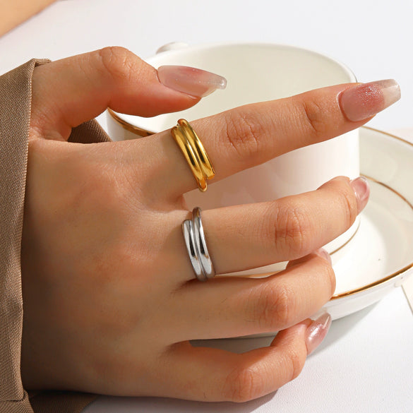 Wholesale Simple Geometric Open Ring 18K Gold Plated Titanium Steel For Ladies