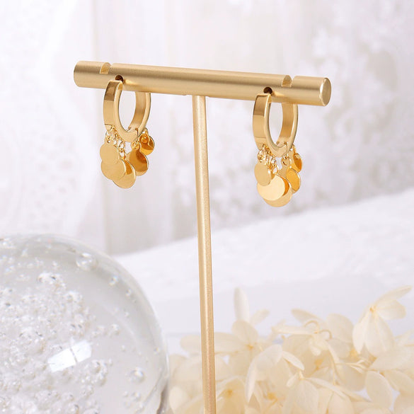 Wholesale Simple Geometric Round Titanium Steel 18K Gold Electroplated Earrings
