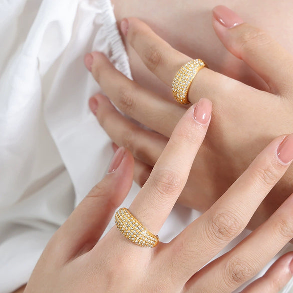 Wholesale Simple Geometric Shining 18K Gold Plated Titanium Steel Ring Jewelry For Women
