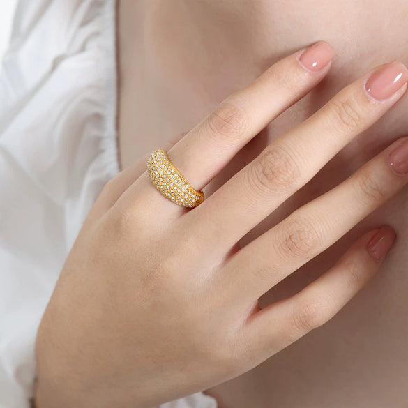 Wholesale Simple Geometric Shining 18K Gold Plated Titanium Steel Ring Jewelry For Women