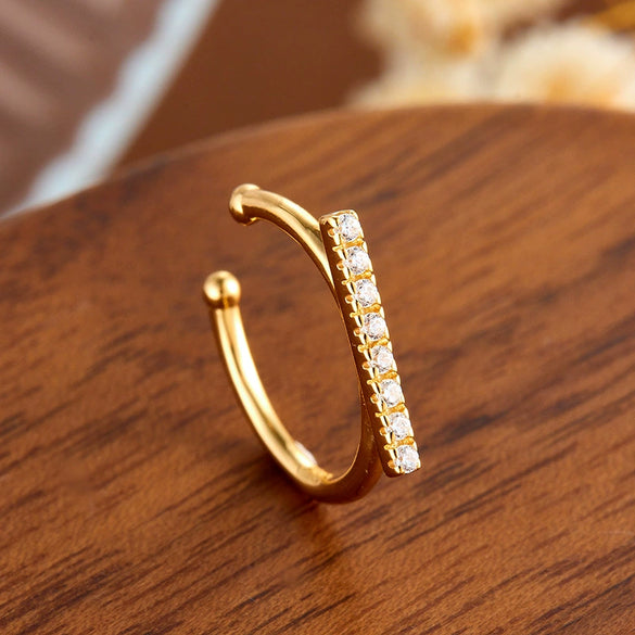 Wholesale Simple Geometric 925 Silver And Zircon Electroplated 14K Gold Ear Cuffs Unisex Jewelry Accessories