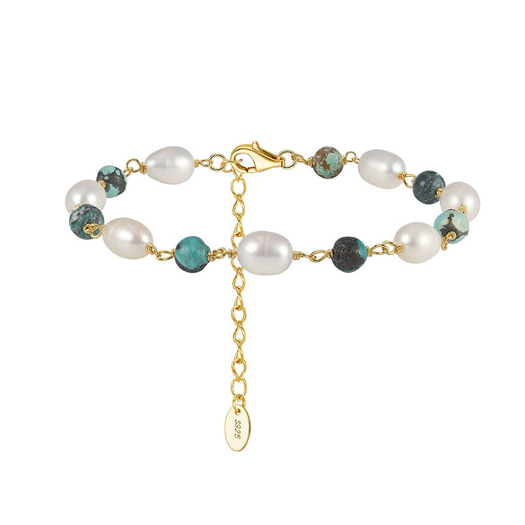 Wholesale Simple Geometric 925 Silver Electroplated Bracelet For Women With Freshwater Pearl