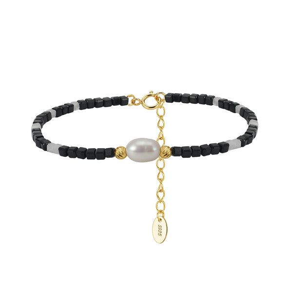 Wholesale Simple Geometric 925 Silver Electroplated Bracelet For Women With Freshwater Pearl