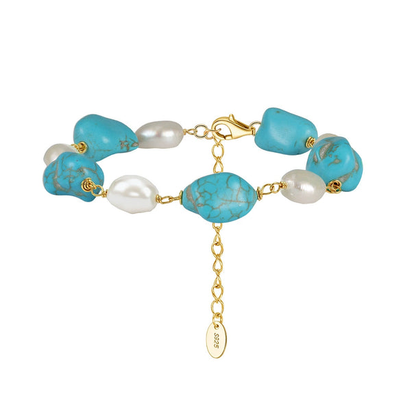Wholesale Simple Geometric 925 Silver Electroplated Bracelet For Women With Freshwater Pearl